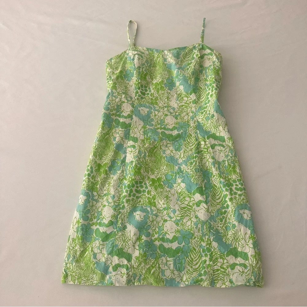 Lilly Pulitzer Green, Blue and White Jungle Women’s Sundress Dress Size 0 - Picture 4 of 12